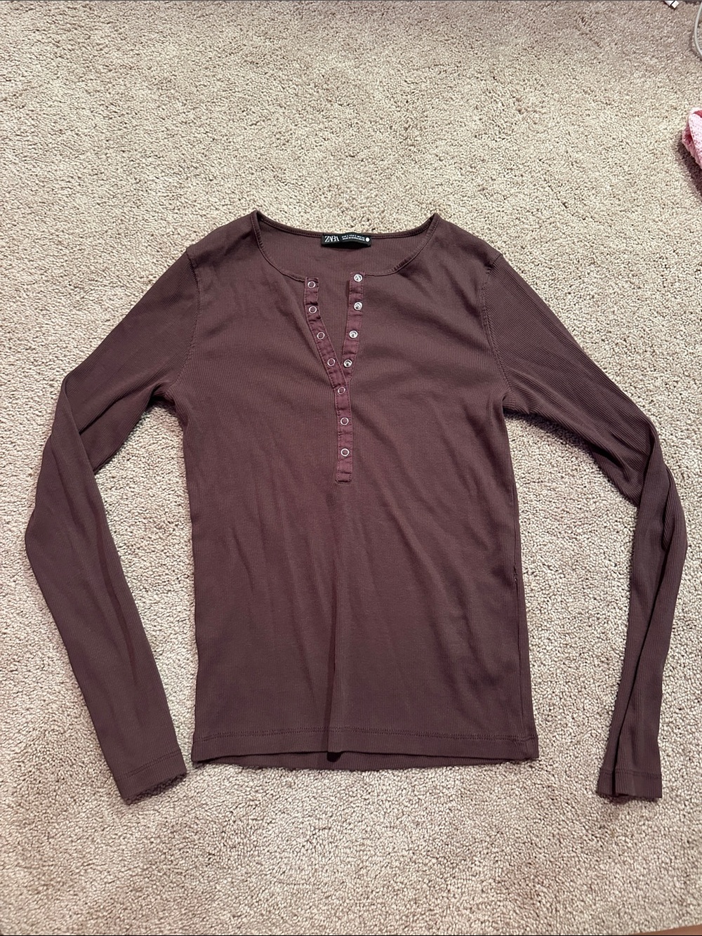 Zara Long Sleeve Henley Top - Deep Plum Brown